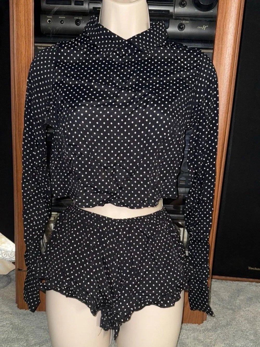 Brandy Melville Black with White Polka Dot Set